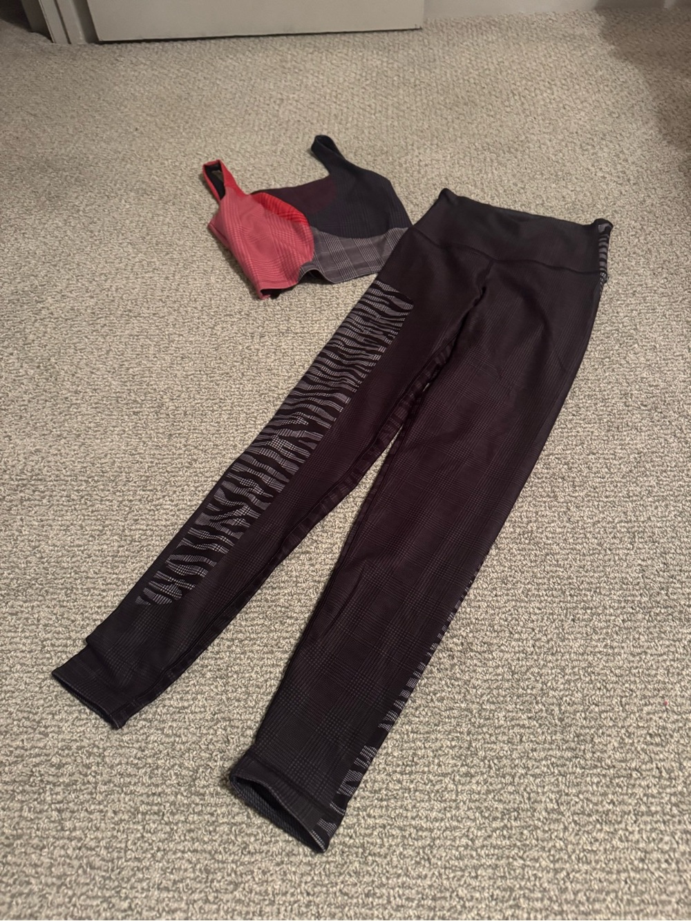 High-Rise Black Leggings and tank with Subtle Zebra Side Pattern